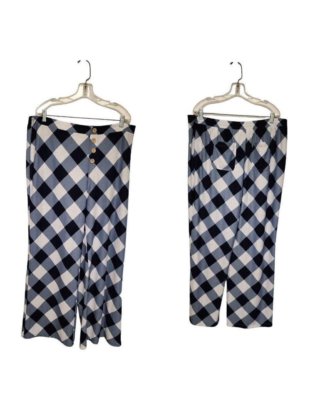C East. 1946 Wide-Leg Pull-On Plaid Pants Color Multi Blue/White Size 18W/20W
